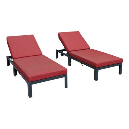 LEISUREMOD Chelsea Modern Outdoor Chaise Lounge Chair With Red Cushions CLBL-77R2